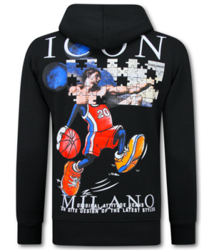 True Rise Oversized Hoodie für Herren mit Kapuze – ICON Puzzle Milano Print – Dick gewebt – 5811 – Schwarz