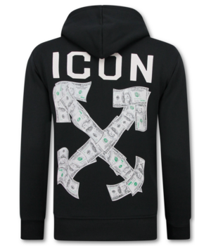 True Rise Oversized Hoodie für Herren mit Kapuze – ICON Dollar Print – Dick gewebt – 5567 – Schwarz