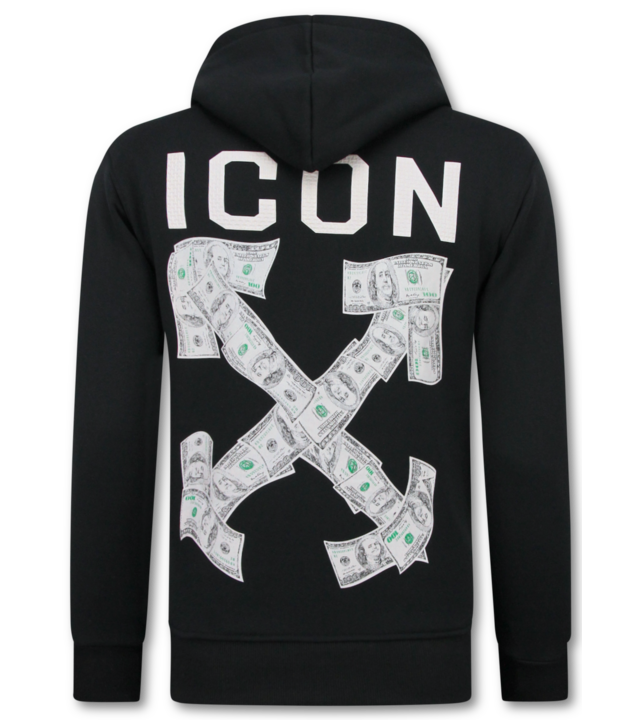 True Rise Oversized Hoodie für Herren mit Kapuze – ICON Dollar Print – Dick gewebt – 5567 – Schwarz