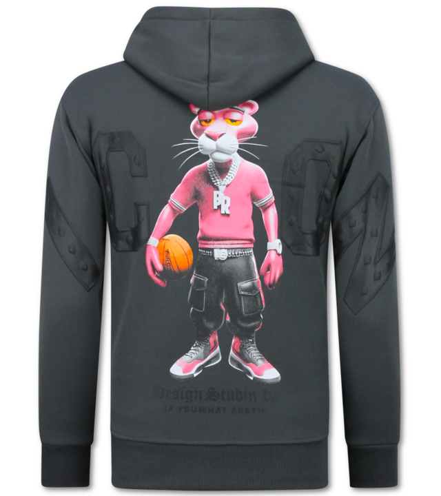 True Rise Oversized Hoodie für Herren mit Kapuze – ICON Panther Print – Dick gewebt – 5795 – Grau