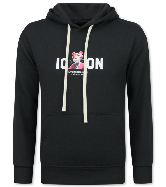 True Rise Oversized Hoodie für Herren mit Kapuze – ICON Panther Print – Dick gewebt – 5795 – Schwarz