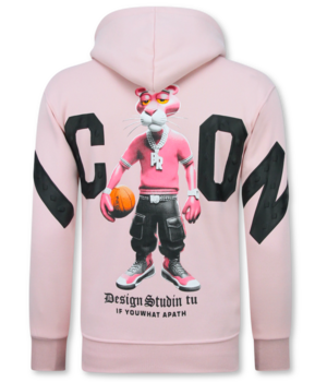 True Rise Oversized Hoodie für Herren mit Kapuze – ICON Panther Print – Dick gewebt – 5795 – Pink