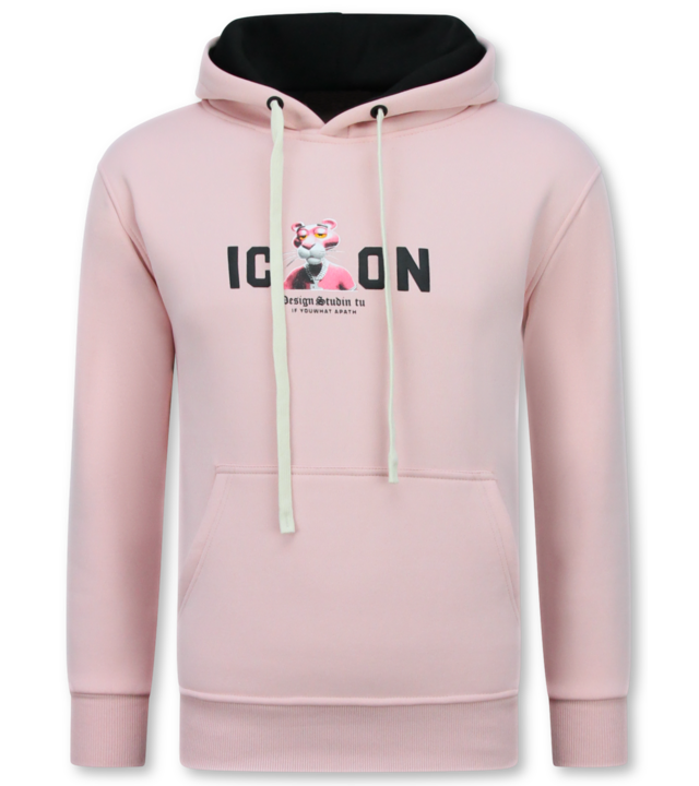True Rise Oversized Hoodie für Herren mit Kapuze – ICON Panther Print – Dick gewebt – 5795 – Pink