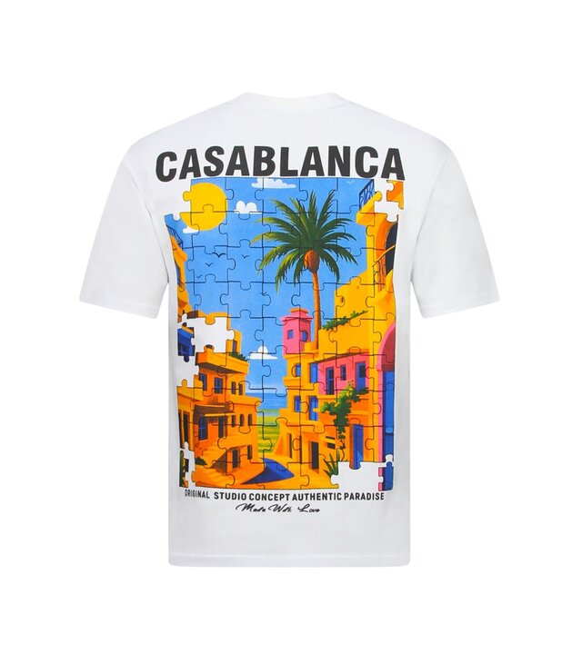 True Rise  Übergroßes Herren-T-Shirt Casablanca – Herren-T-Shirt mit Puzzle-Print – 1997 – Weiß