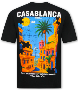 True Rise Casablanca Oversized Herren-T-Shirt – Herren-T-Shirt mit Puzzle-Print – 1987 – Schwarz