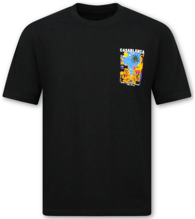 True Rise Casablanca Oversized Herren-T-Shirt – Herren-T-Shirt mit Puzzle-Print – 1987 – Schwarz