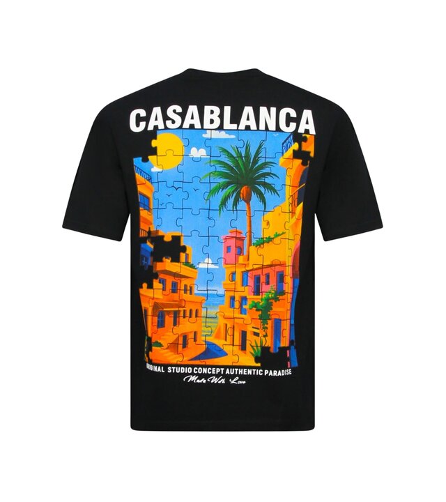 True Rise Casablanca Oversized Herren-T-Shirt – Herren-T-Shirt mit Puzzle-Print – 1987 – Schwarz