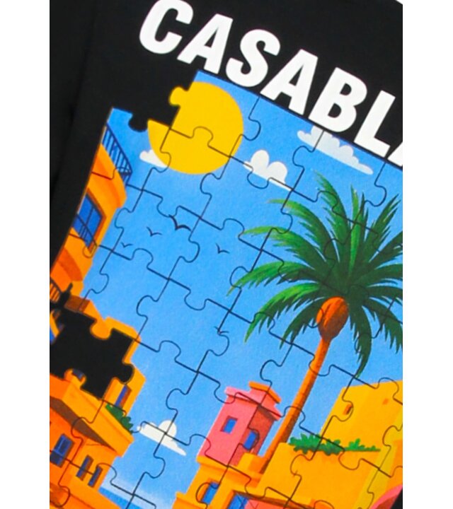 True Rise Casablanca Oversized Herren-T-Shirt – Herren-T-Shirt mit Puzzle-Print – 1987 – Schwarz
