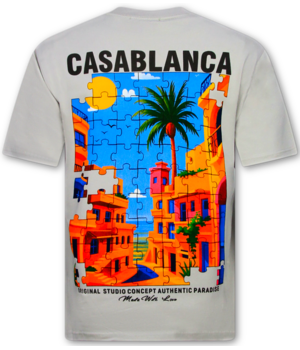 True Rise Casablanca Herren-Oversize-T-Shirt – Herren-T-Shirt mit Puzzle-Print – 1987 – Grau