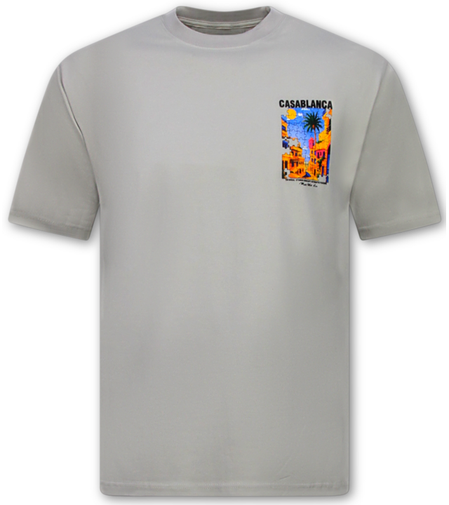 True Rise Casablanca Herren-Oversize-T-Shirt – Herren-T-Shirt mit Puzzle-Print – 1987 – Grau