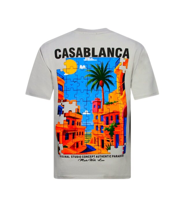 True Rise Casablanca Herren-Oversize-T-Shirt – Herren-T-Shirt mit Puzzle-Print – 1987 – Grau
