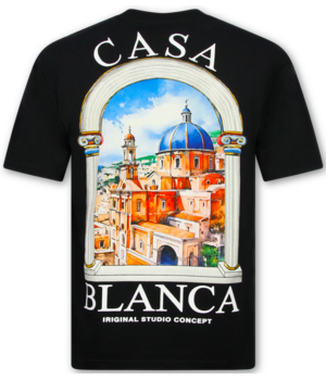 True Rise Herren-T-Shirt – Casablanca Oversized Herren-T-Shirt – Herren-T-Shirt mit Aufdruck – 1988 – Schwarz