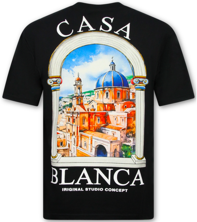 True Rise Herren-T-Shirt – Casablanca Oversized Herren-T-Shirt – Herren-T-Shirt mit Aufdruck – 1988 – Schwarz