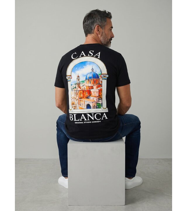 True Rise Herren-T-Shirt – Casablanca Oversized Herren-T-Shirt – Herren-T-Shirt mit Aufdruck – 1988 – Schwarz