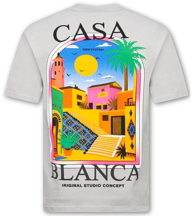True Rise Herren-T-Shirt – Casablanca Herren-T-Shirt mit Aufdruck – Herren-T-Shirt mit Aufdruck – 1989 – Grau