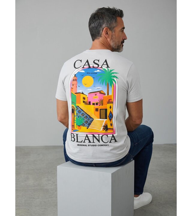 True Rise Herren-T-Shirt – Casablanca Herren-T-Shirt mit Aufdruck – Herren-T-Shirt mit Aufdruck – 1989 – Grau
