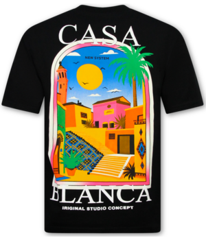 True Rise Herren-T-Shirt – Casablanca Herren-T-Shirt mit Aufdruck – Herren-T-Shirt mit Aufdruck – 1989 – Schwarz
