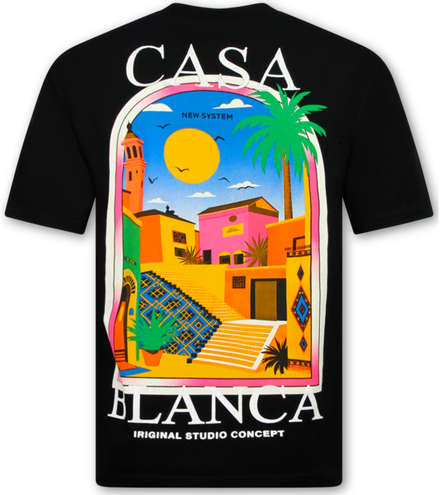 True Rise Herren-T-Shirt – Casablanca Herren-T-Shirt mit Aufdruck – Herren-T-Shirt mit Aufdruck – 1989 – Schwarz