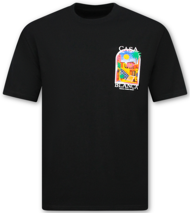 True Rise Herren-T-Shirt – Casablanca Herren-T-Shirt mit Aufdruck – Herren-T-Shirt mit Aufdruck – 1989 – Schwarz