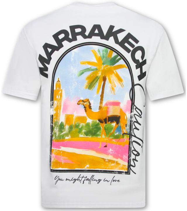 True Rise Marrakesch Herren-T-Shirt mit Aufdruck – Herren-T-Shirt mit Aufdruck – Oversized Herren-T-Shirt – 1858 – Weiß