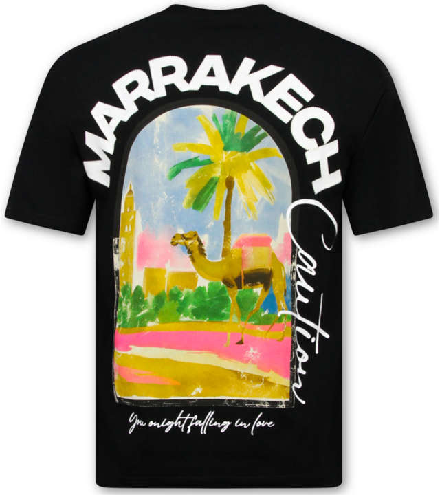 True Rise Oversized Herren-T-Shirt – Marrakech Herren-T-Shirt mit Aufdruck – Schwarz