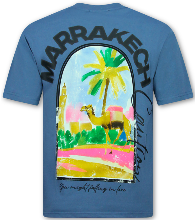 True Rise Herren-T-Shirt mit Aufdruck – Oversized Herren-T-Shirt – Herren-T-Shirt „Marrakech“ mit Aufdruck – 1858 – Blau