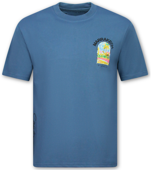True Rise Herren-T-Shirt mit Aufdruck – Oversized Herren-T-Shirt – Herren-T-Shirt „Marrakech“ mit Aufdruck – 1858 – Blau