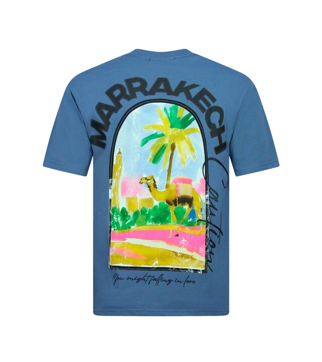 True Rise Herren-T-Shirt mit Aufdruck – Oversized Herren-T-Shirt – Herren-T-Shirt „Marrakech“ mit Aufdruck – 1858 – Blau