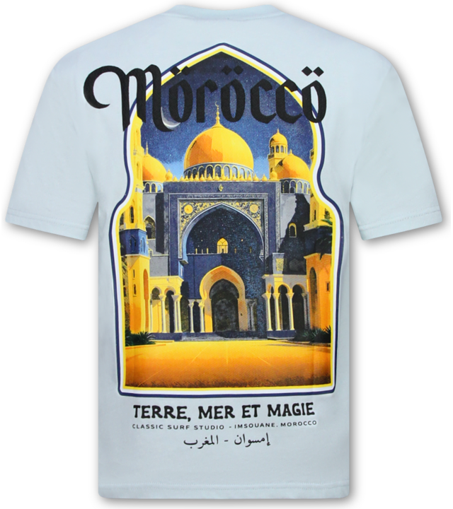 True Rise Marokkanische Herrenhemden – Herren-T-Shirt mit Aufdruck – Herren-T-Shirt mit Aufdruck – Größe 186 – Blau
