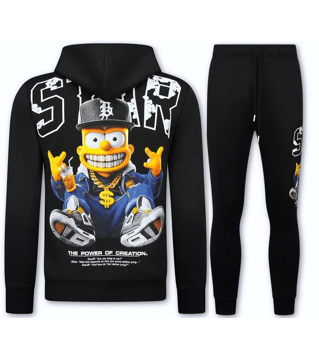 True Rise  Zweiteiliges Set – Simpsons-Trainingsanzug für Herren – Jogginganzug für Herren – Loungewear für Herren – 089 – Schwarz