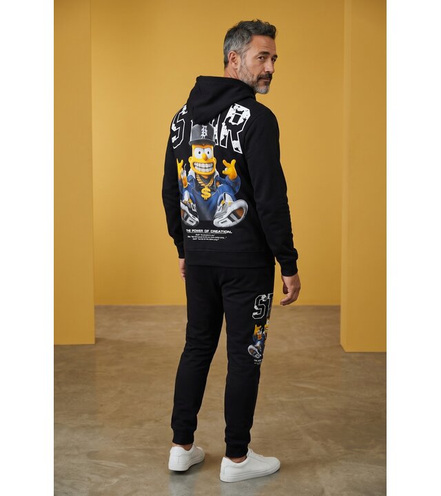 True Rise  Zweiteiliges Set – Simpsons-Trainingsanzug für Herren – Jogginganzug für Herren – Loungewear für Herren – 089 – Schwarz