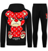 True Rise Teddybär-Trainingsanzug für Herren – Jogginganzug für Herren – Loungewear für Herren – 6052 – Schwarz/Rot