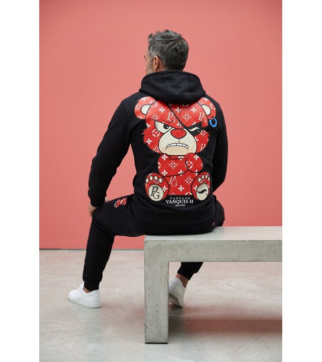 True Rise Teddybär-Trainingsanzug für Herren – Jogginganzug für Herren – Loungewear für Herren – 6052 – Schwarz/Rot