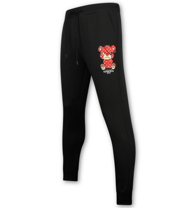 True Rise Teddybär-Trainingsanzug für Herren – Jogginganzug für Herren – Loungewear für Herren – 6052 – Schwarz/Rot
