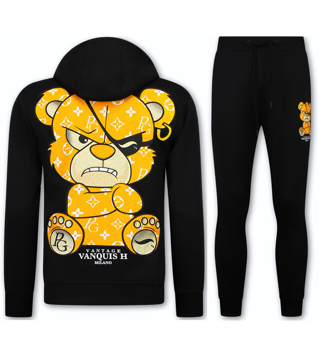 True Rise Herren-Trainingsanzug – Teddybär-Jogginganzug für Herren – Herren-Loungewear – 6052 – Schwarz/Gelb