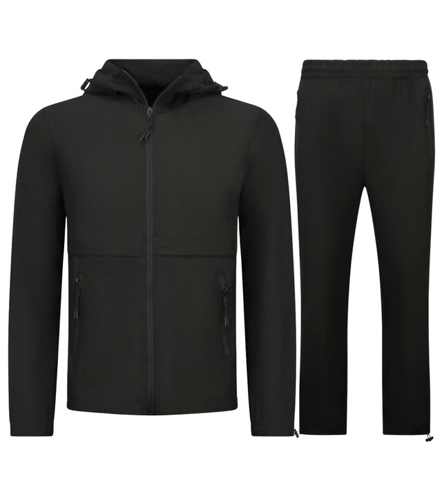 True Rise Tech Suit Sommer-Set Herren-Trainingsanzug – Dünner Herren-Trainingsanzug – Herren-Loungewear – 1050 – Schwarz