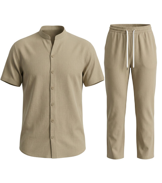 Enos Herren-Sommer-Set – Herren-Sommerhose – Hemd und Hose – Zweiteiler – C211 – Braun