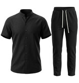 Enos Herren-Sommer-Set – Herren-Sommerhose – Hemd und Hose – Twinset – C211 – Schwarz