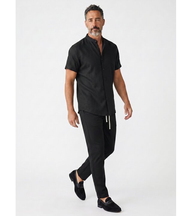 Enos Herren-Sommer-Set – Herren-Sommerhose – Hemd und Hose – Twinset – C211 – Schwarz
