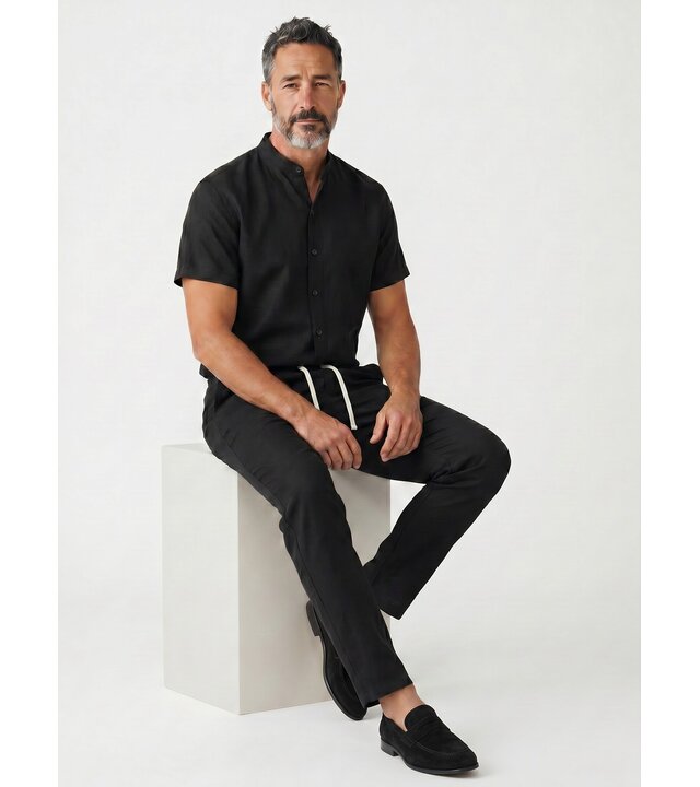 Enos Herren-Sommer-Set – Herren-Sommerhose – Hemd und Hose – Twinset – C211 – Schwarz