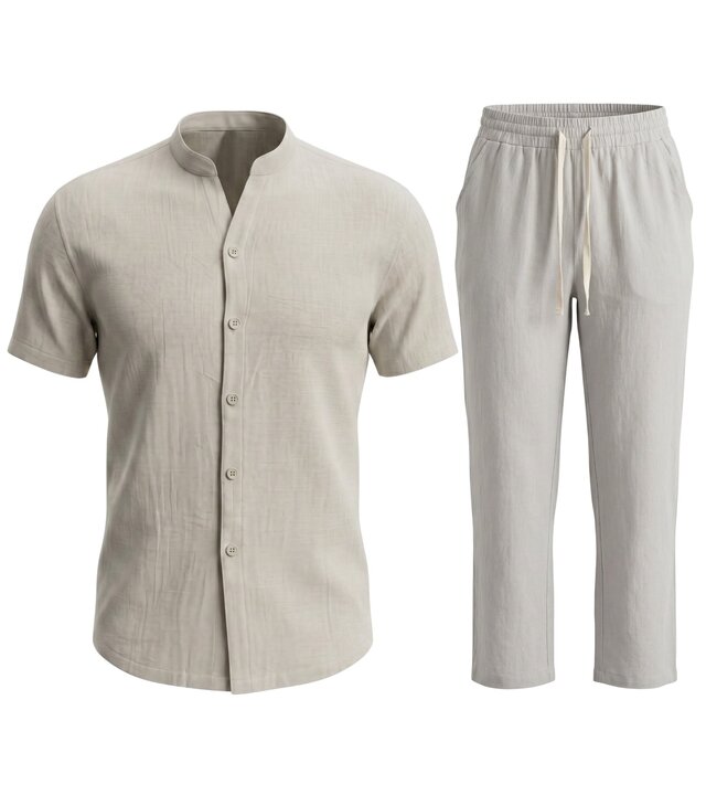 Enos Herren-Sommer-Set – Herren-Sommerhose – Hemd und Hose – Zweiteiler – C211 – Grau