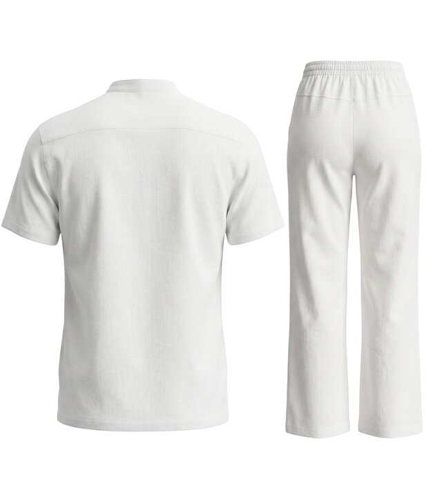 Enos Herren-Sommer-Set – Herren-Sommerhose – Hemd und Hose – Twinset – C211 – Weiß