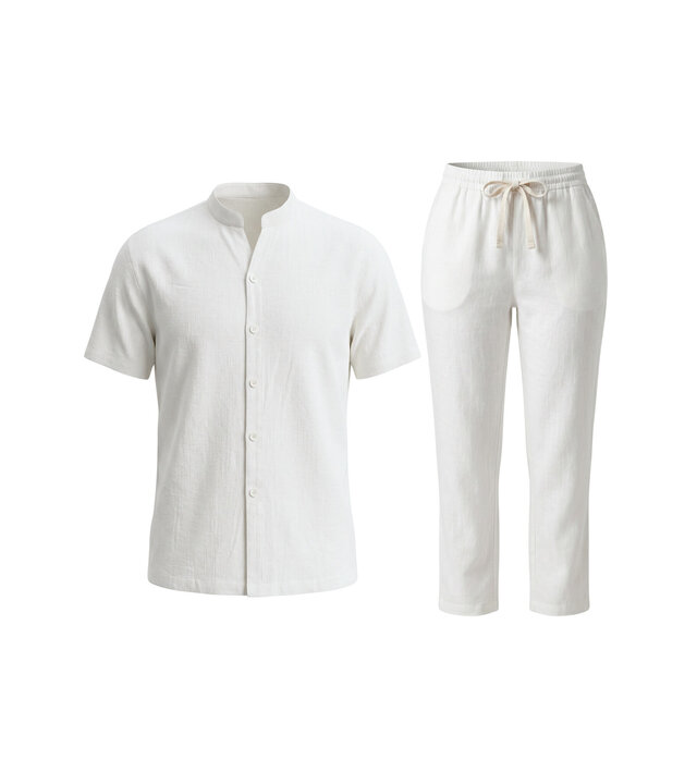 Enos Herren-Sommer-Set – Herren-Sommerhose – Hemd und Hose – Twinset – C211 – Weiß