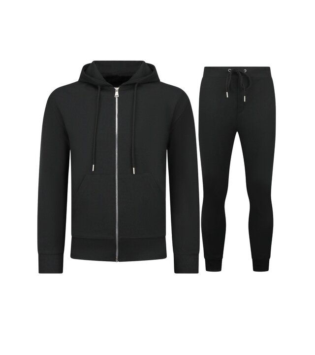 Enos Lässiger Oversize-Trainingsanzug für Herren – Elegantes zweiteiliges Set – Jogginganzug für Erwachsene – 5853 – Schwarz