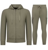 Enos Lässiger, gerippter Oversize-Jogginganzug für Herren – Herren-Trainingsanzug – Elegantes zweiteiliges Set – 7920 – Olivgrün
