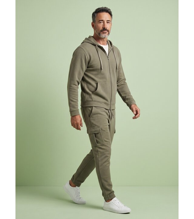 Enos Lässiger, gerippter Oversize-Jogginganzug für Herren – Herren-Trainingsanzug – Elegantes zweiteiliges Set – 7920 – Olivgrün