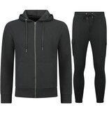 Enos Lässiger, gerippter Oversize-Trainingsanzug für Herren – Jogginganzug für Erwachsene – Elegantes zweiteiliges Set – 7920 – Schwarz