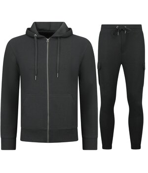 Enos Lässiger, gerippter Oversize-Trainingsanzug für Herren – Jogginganzug für Erwachsene – Elegantes zweiteiliges Set – 7920 – Schwarz