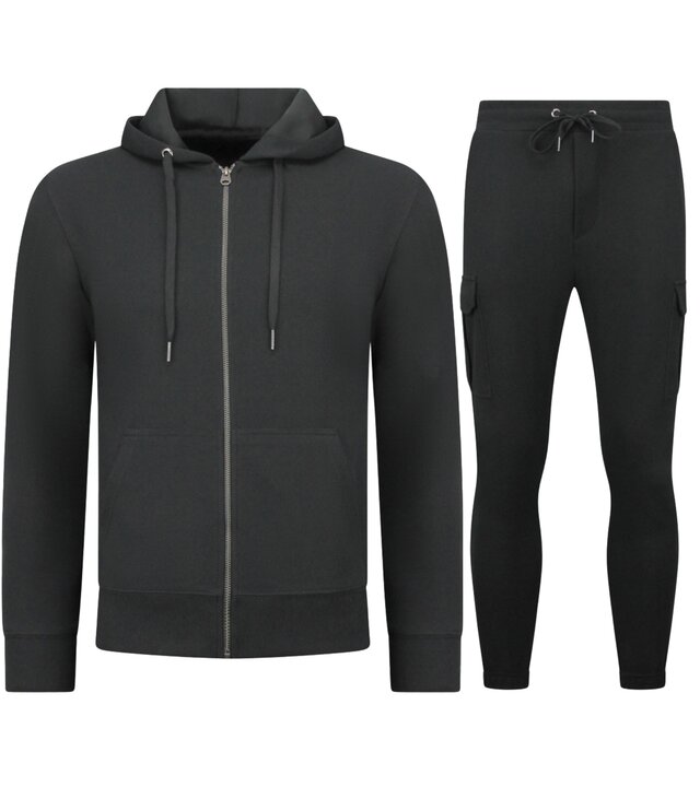 Enos Lässiger, gerippter Oversize-Trainingsanzug für Herren – Jogginganzug für Erwachsene – Elegantes zweiteiliges Set – 7920 – Schwarz