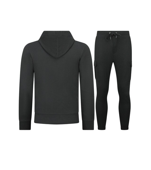 Enos Lässiger, gerippter Oversize-Trainingsanzug für Herren – Jogginganzug für Erwachsene – Elegantes zweiteiliges Set – 7920 – Schwarz
